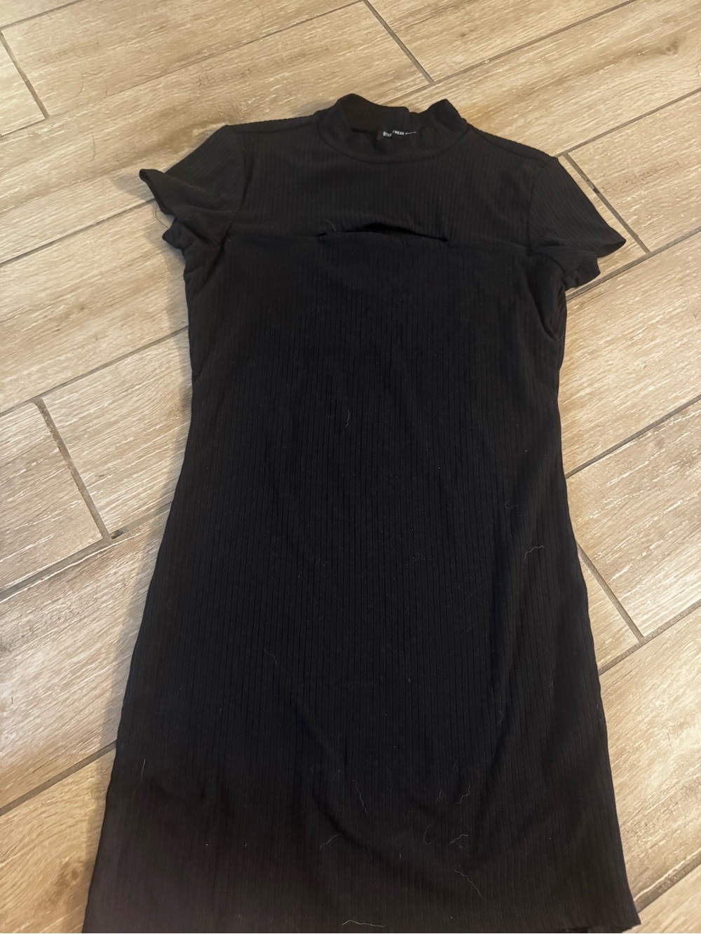 Streetwear Society Black Short-Sleeve Ribbed Mini Dress
